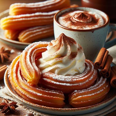 churros con canela y café